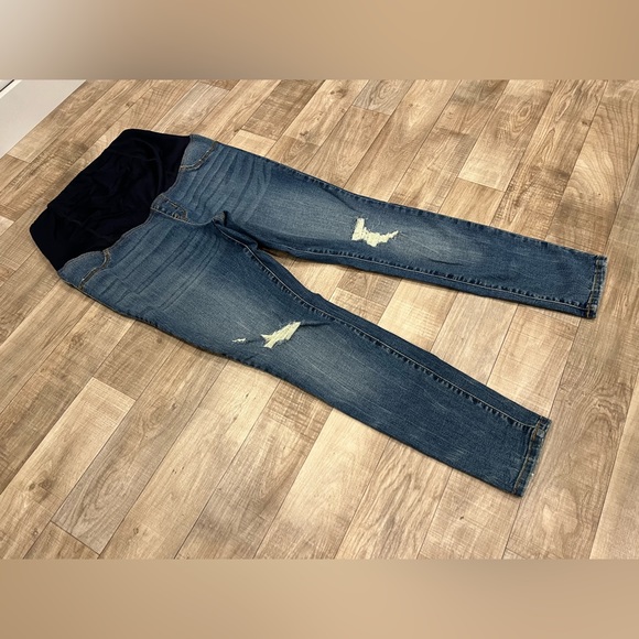 Isabel Maternity Full Panel Medium Wash Distressed Skinny Jeans Size 8 - Picture 2 of 9